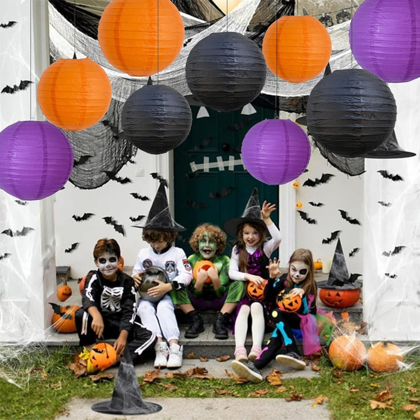 BEISHIDA 12Pcs Orange Purple Black Paper Lanterns Decorative Chinese/Japanese Hanging Round Paper Lanterns Lamp for Halloween，Birthday, Wedding, Christmas, Bridal,Home Decor, Party Decoration