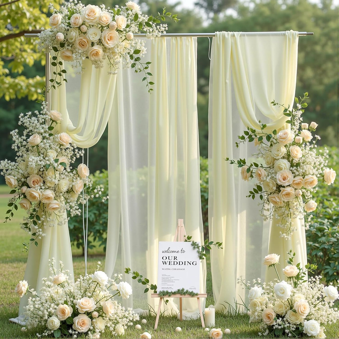 PARTISKY Wedding Arch Draping Fabric, Ivory Sheer Backdrop Curtain Chiffon Fabric Drapery for Ceremony Reception Party Ceiling Backdrop (Ivory Drapes Curtain, (1 Panel) 6 Yards/18ft)