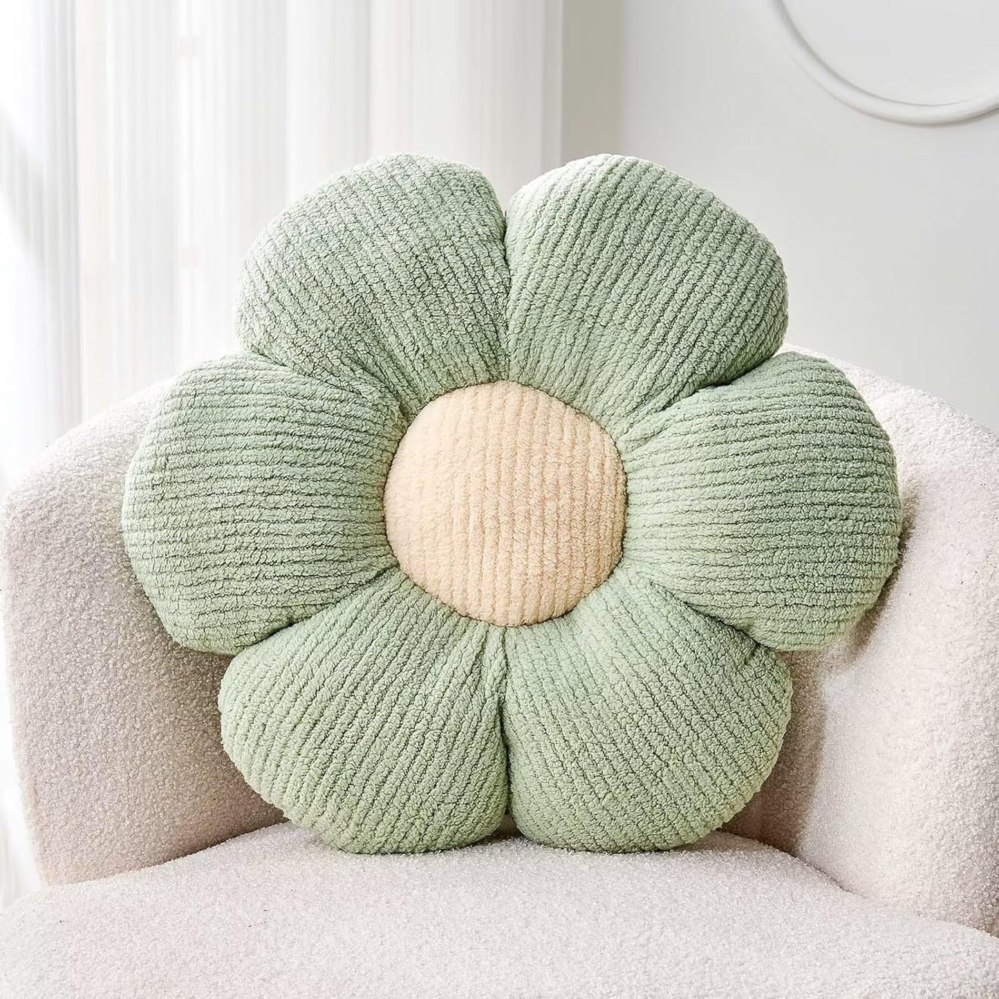 Flower Throw Pillow, Soft Sage Green 17.7" Shaped Floor Pillow for Home Decor, Cute Aesthetic Plush Decorative Pillows for Bed, Sofa, Couch