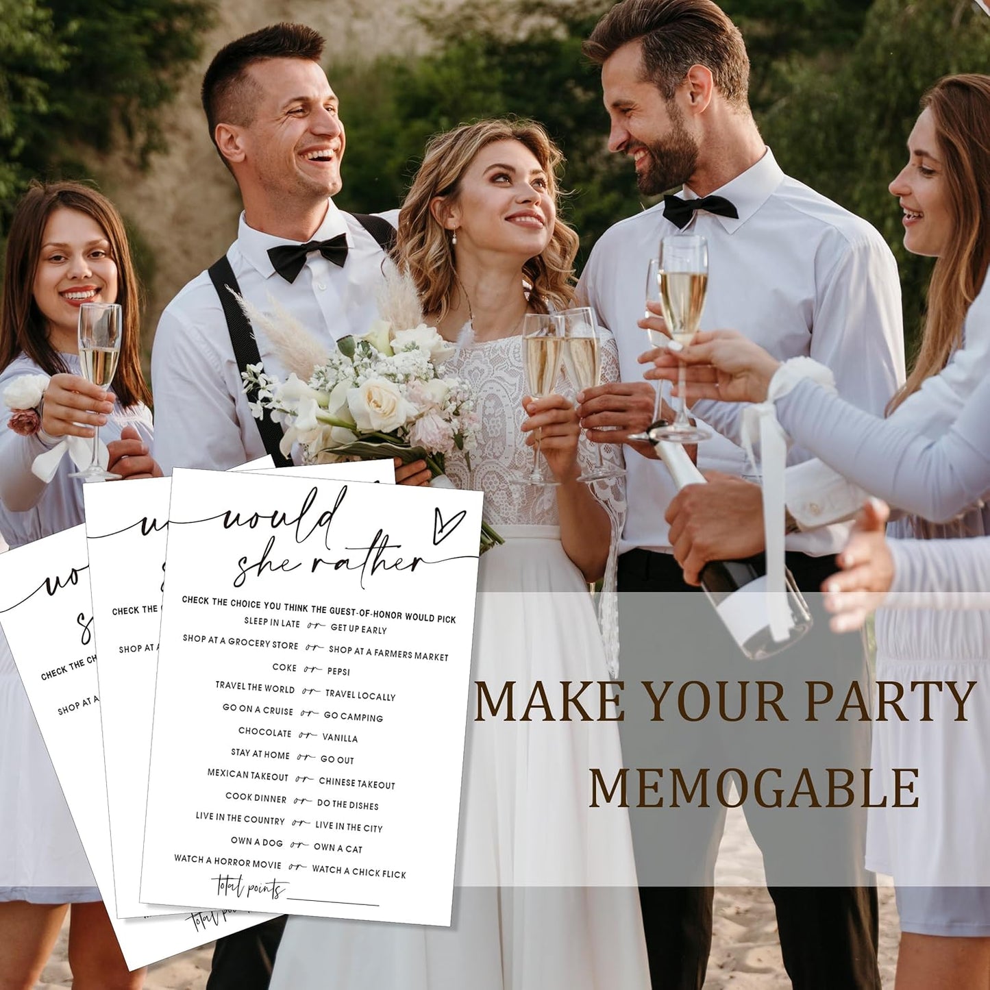 Fun Bridal Shower Games Set 25 Wedding Games Cards, Would She Rather Bridal Shower Game for 25 Guests Engagement Party Wedding Entertainment, Minimalist Newlywed Party Supplies - A11