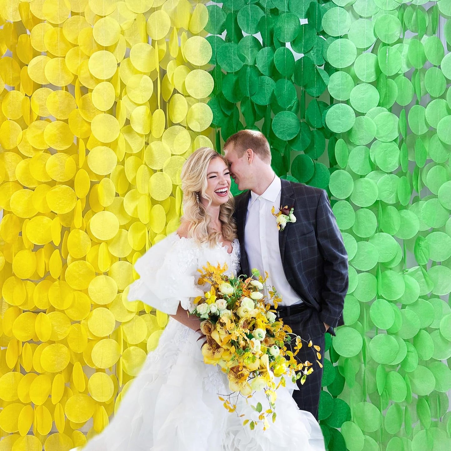 205Ft Yellow Green Party Decorations Ombre Green Yellow Circle Dot Backdrop Garland Tissue Paper Polka Dots Hanging Streamer for Spring Summer Birthday Engagement Wedding Bridal Shower Party Supplies