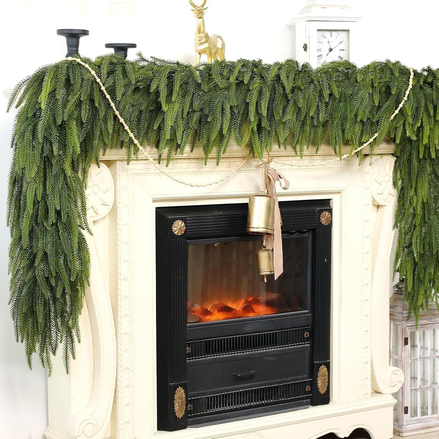 9FT Christmas Norfolk Pine Garland -1PCS, Artificial Pine Needles Garlands Faux Greenery Fake Garland for Holiday Fireplace,Table,Window,Stairs,Mante,Indoor Outdoor Decor