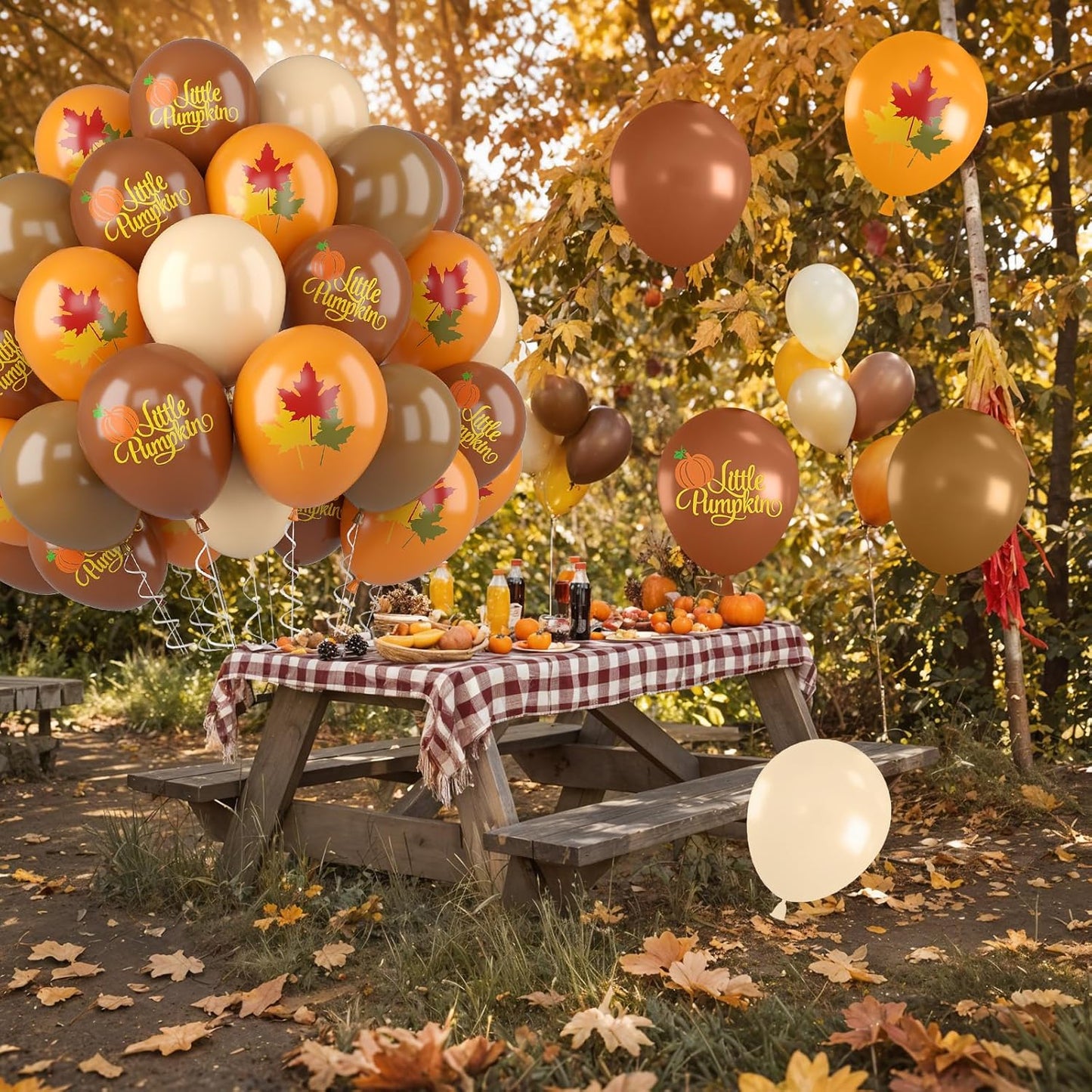 Fall Balloons, 52 PCS Brown Burnt Orange Autumn Balloons with Metallic Gold Confetti Balloon, Brown Sand White Balloon for Thanksgiving Gradution Pumpkin Baby Shower Fall Party Decorations