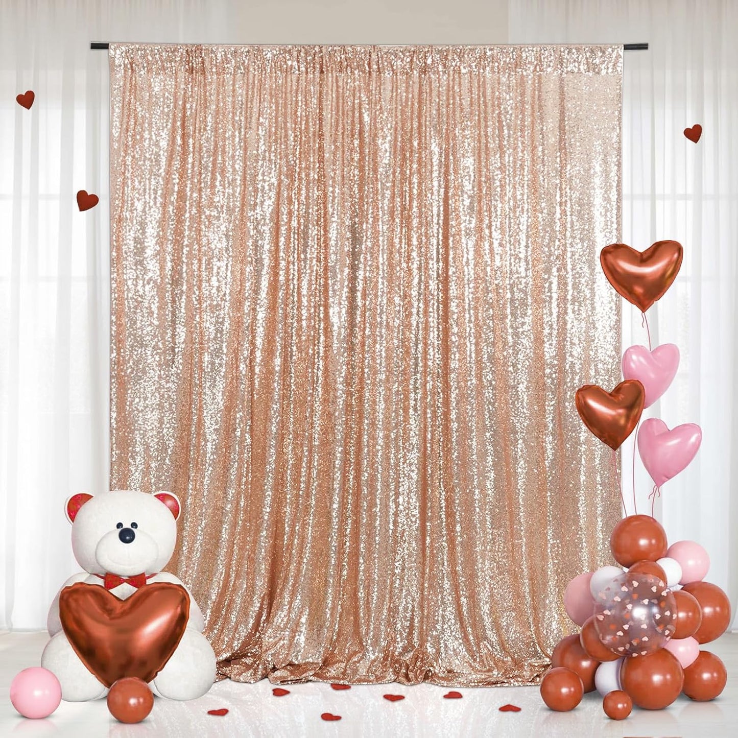 Eternal Beauty Rose Gold Sequin Backdrop, 10x10 Ft Glitter Background Curtains for Shimmer Photography Party Wedding Birthday Back Drop Decor