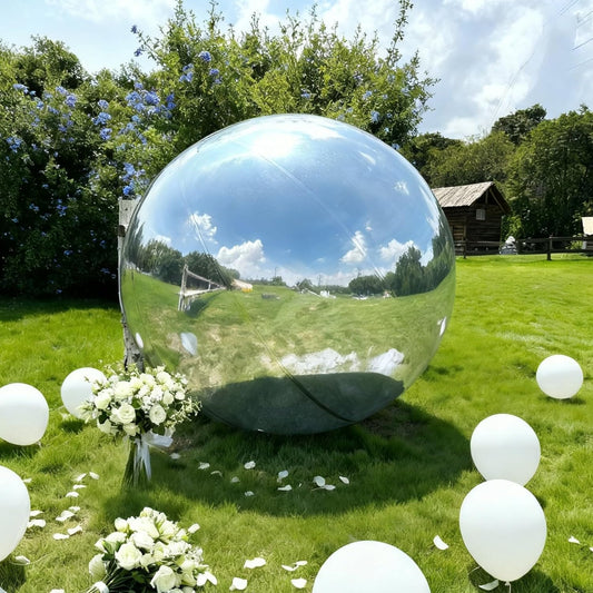 Inflatable Mirror Ball, Silver Big Shinny Balls Reusable Large PVC Disco Ball Balloon for Large Event Decoration, Party, Wedding Decor, Concerts, Stage (1 Pcs, 1.2m/47.2in Without Air Pump)