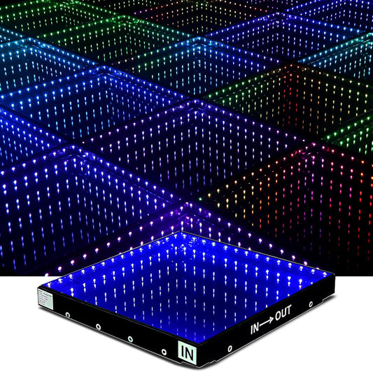 Dance Floor Stage Lights Tempered Glass Infinity Mirror Panel 3D Effect Led Dance Floor for Wedding Party Customizable (3D-Magnetic, 36PCS(9.8FTX9.8FT))