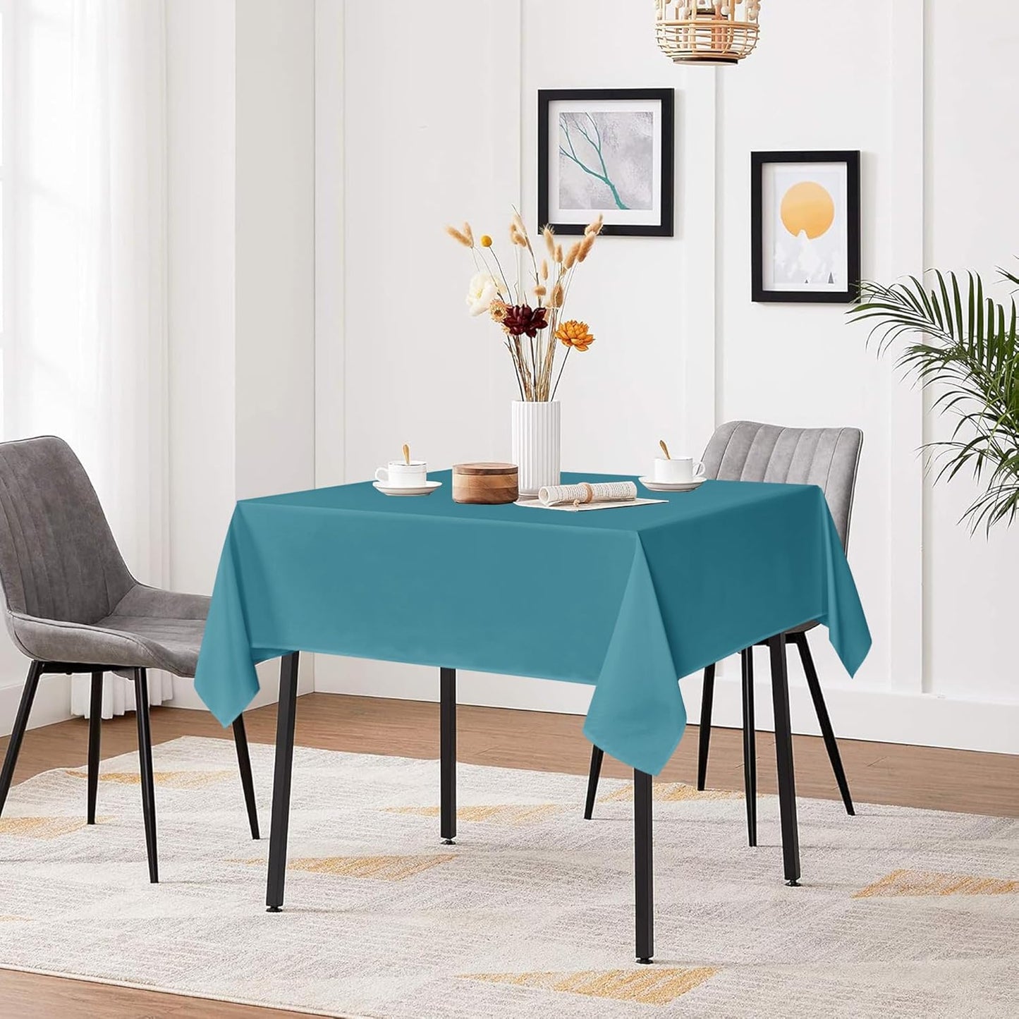 sancua Square Tablecloths 70x70 Inch, 2 Pack - Teal Fabric Table Cloth for Square or Round Tables, Washable Polyester Table Cover for Outdoor Party, Birthday, Decorative Display Tables