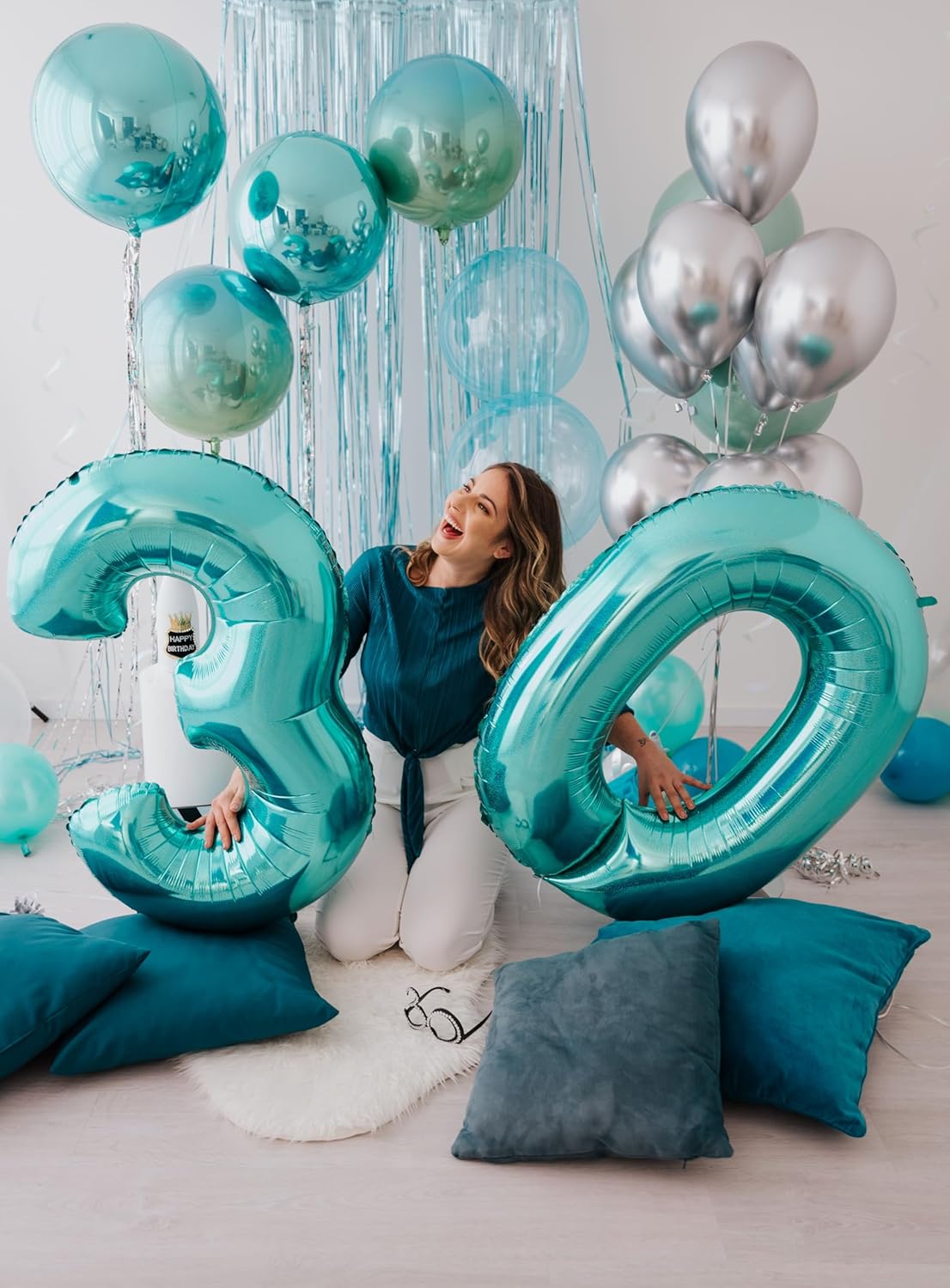 Teal Blue 40 Inch 0 Number Balloons, 0 Decorations for 10 20 30 40 50 60 70 80 90 100 Birthday, Teal Blue Foil Giant Birthday Graduations Anniversary Party Balloon