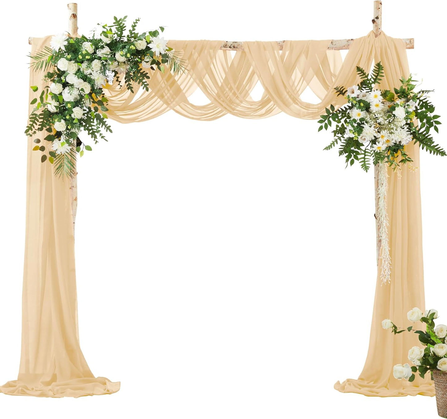 VACVELT Wedding Arch Draping Fabric Champagne Chiffon, 2 Panels Sheer Drapes 30 Inch x 20ft Chiffon Backdrop Curtain Decor, Outdoor Sheer Drapery for Ceremony Party Ceiling