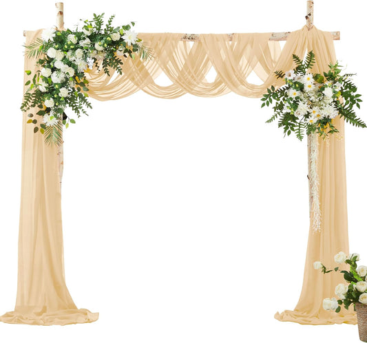 VACVELT Wedding Arch Draping Fabric Champagne Chiffon, 2 Panels Sheer Drapes 30 Inch x 20ft Chiffon Backdrop Curtain Decor, Outdoor Sheer Drapery for Ceremony Party Ceiling