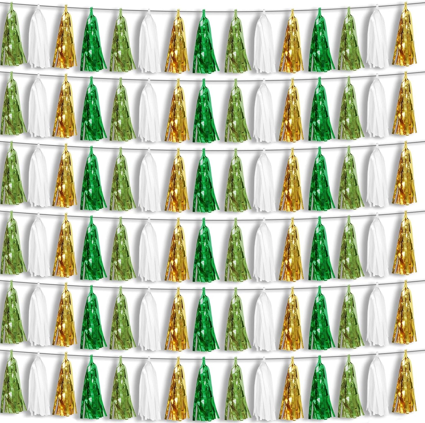 6P Sage-Green Beige-Mint Gold Foil Fringe Metallic Tassel Garland Banner, Tassels Banner Streamers for Parade Floats, Bachelorette, Wedding, Birthday, Christmas, Bridal/Baby Shower Party Decorations