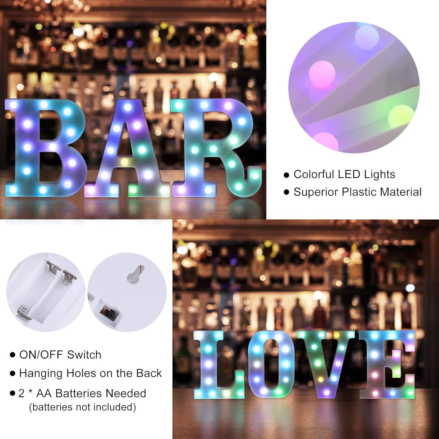 Foaky Colorful LED Letter Lights with Remote,Marquee Light Up Letters Sign for Night Light Wedding/Birthday Party Battery Powered Christmas Lamp Home Bar Decoration(Q)