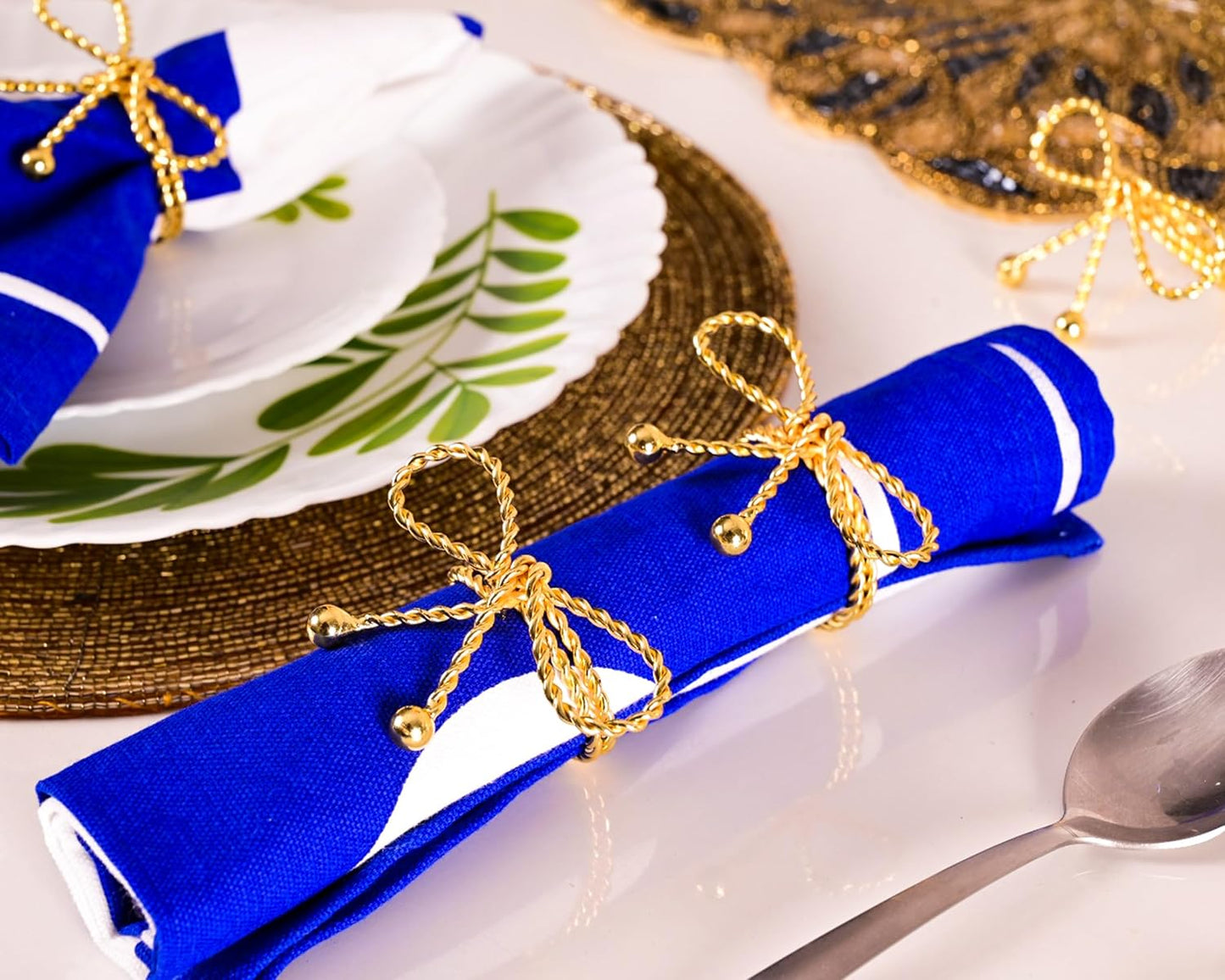 Napkin Rings Set of 12, Holiday Napkin Holders, Metal Napkin Rings for Safari Theme Table Décor Handmade for Holiday, Weddings, Receptions, Banquets, Events, Bow Shape, Gold - ALPHA Living HOME