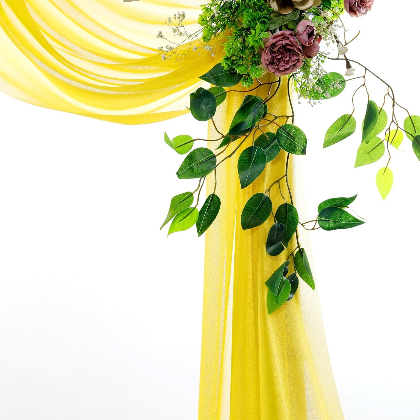 VDS Pack of 1 Panel (30 Inch X 20 Feet) Wedding Arch Draping Fabric Sheer Chiffon Fabric Drapery for Wedding Ceremony Reception Swag Backdrop Canopy Chuppah ARBO Altars Decoration (Yellow)