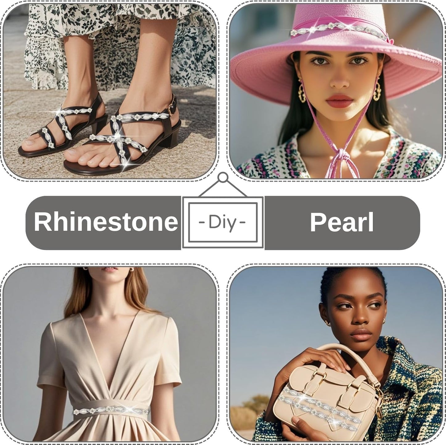 1 Yard Pearl Rhinestone Trim Chain Silver String Crystal Applique Fringe Ribbon Strips Beads Sewing Dress DIY Party Wedding Bouquet for Decoration Bridal Costume Embellishment