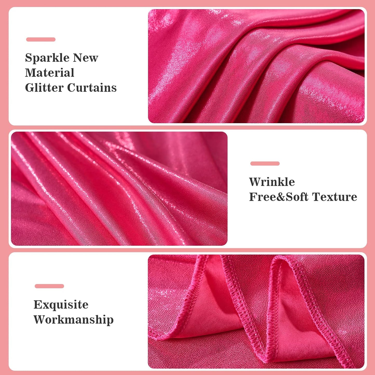 20x10ft Thick Hot Pink Glitter Backdrop Curtain Panels for Parties, Wrinkle Free Sequin Sparking Photo Backdrop Drapes, 4 Panels 5x10ft Shimmer Back Drop Cloth for Wedding Birthday Photography