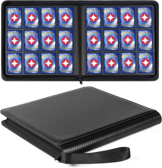 GEAoffice Trading Card Binder 12 Pocket Hold 720 Cards, Premium PU Cover Zipper Collection Binder, Ringless Side Loading Card Album Folder for YuGiOh, MTG, TCG, Game & Sports, Non-PVC, Carbon Black