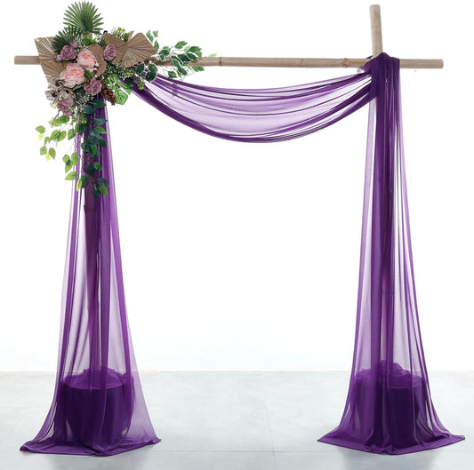 VDS Pack of 2 Panel (30 Inch X 30 Feet) Wedding Arch Draping Fabric Sheer Chiffon Fabric Drapery for Wedding Ceremony Reception Swag Backdrop Canopy Chuppah ARBO Altars Decoration (Purple)