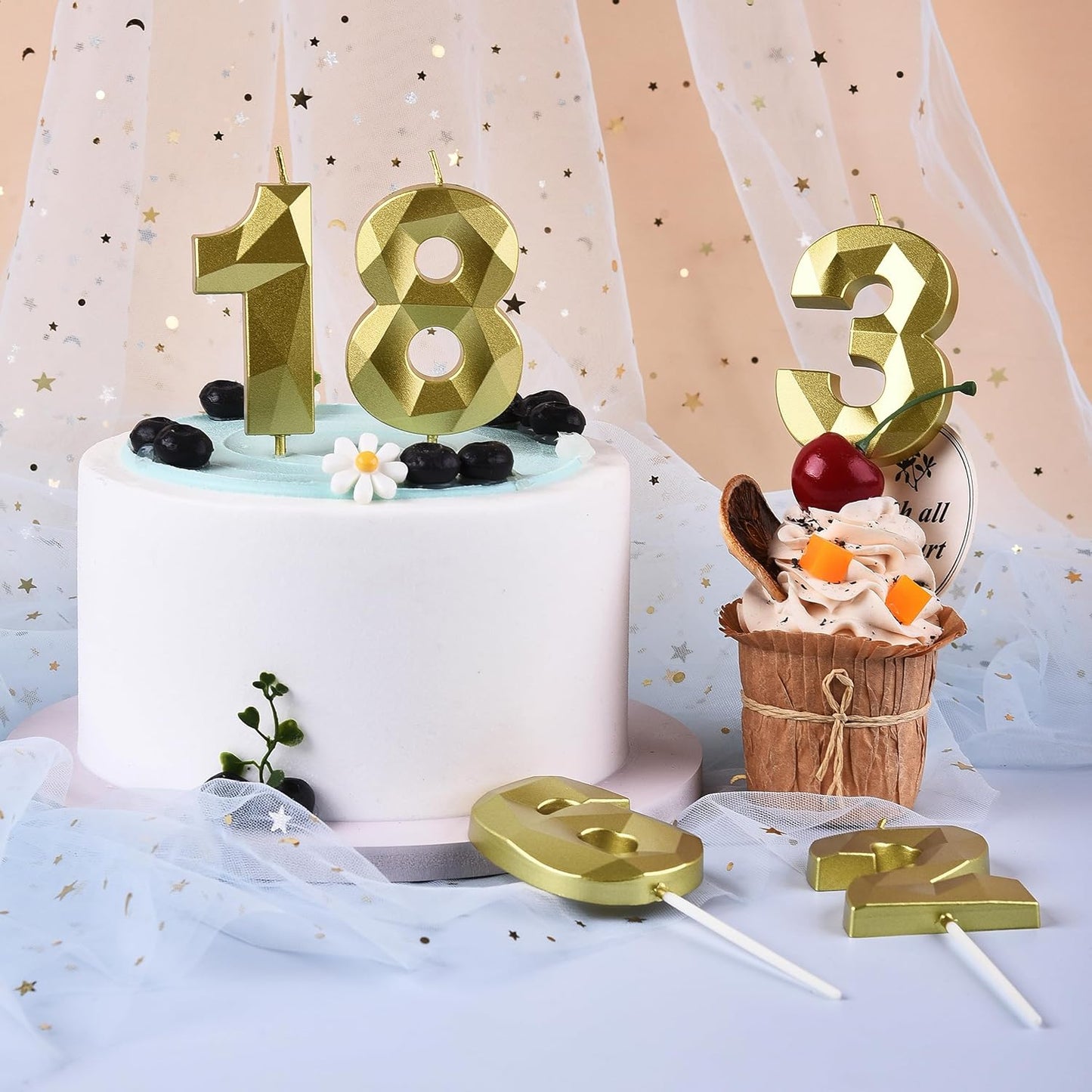 PHD CAKE 2.76 Inch Crystal Gold 1 Number Birthday Candles, Gold Number Candles, Cake Number Candles, Party Celebration