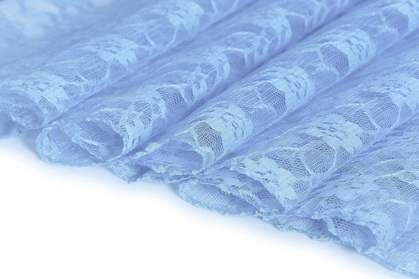 MDS Pack of 20 Wedding 12 x 108 inches Lace Table Runner for Wedding, Decorations for Birthday Parties, Banquets, Graduations, Engagements, and Runners fit Rectangle, Round Table- Baby Blue