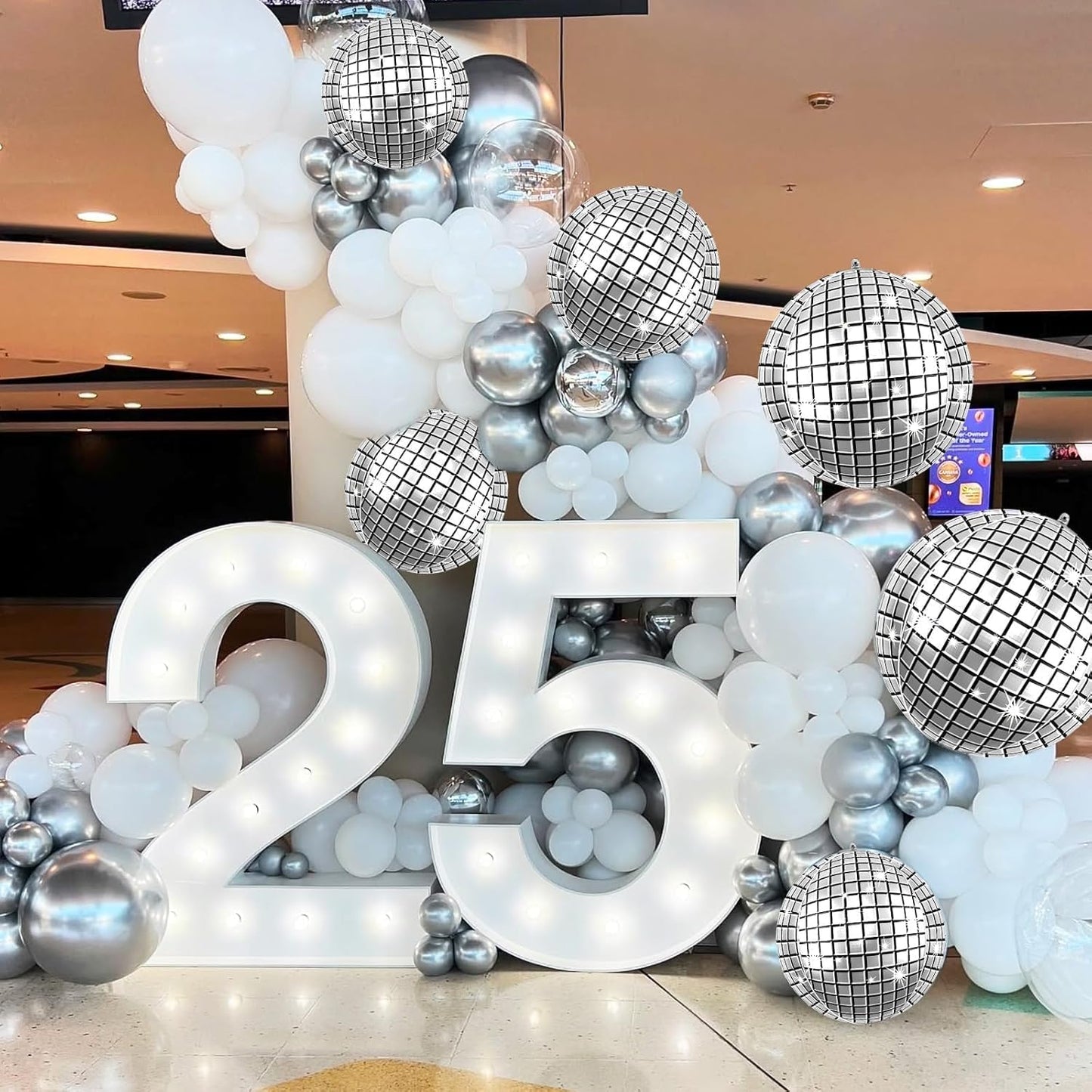 6Pcs Giant 4D Disco Ball Balloons, Sparkle Silver Disco Party Decorations, 22 Inch Round Foil Balloons for NYE 2025 Birthday Party Baby Shower Wedding Decorations