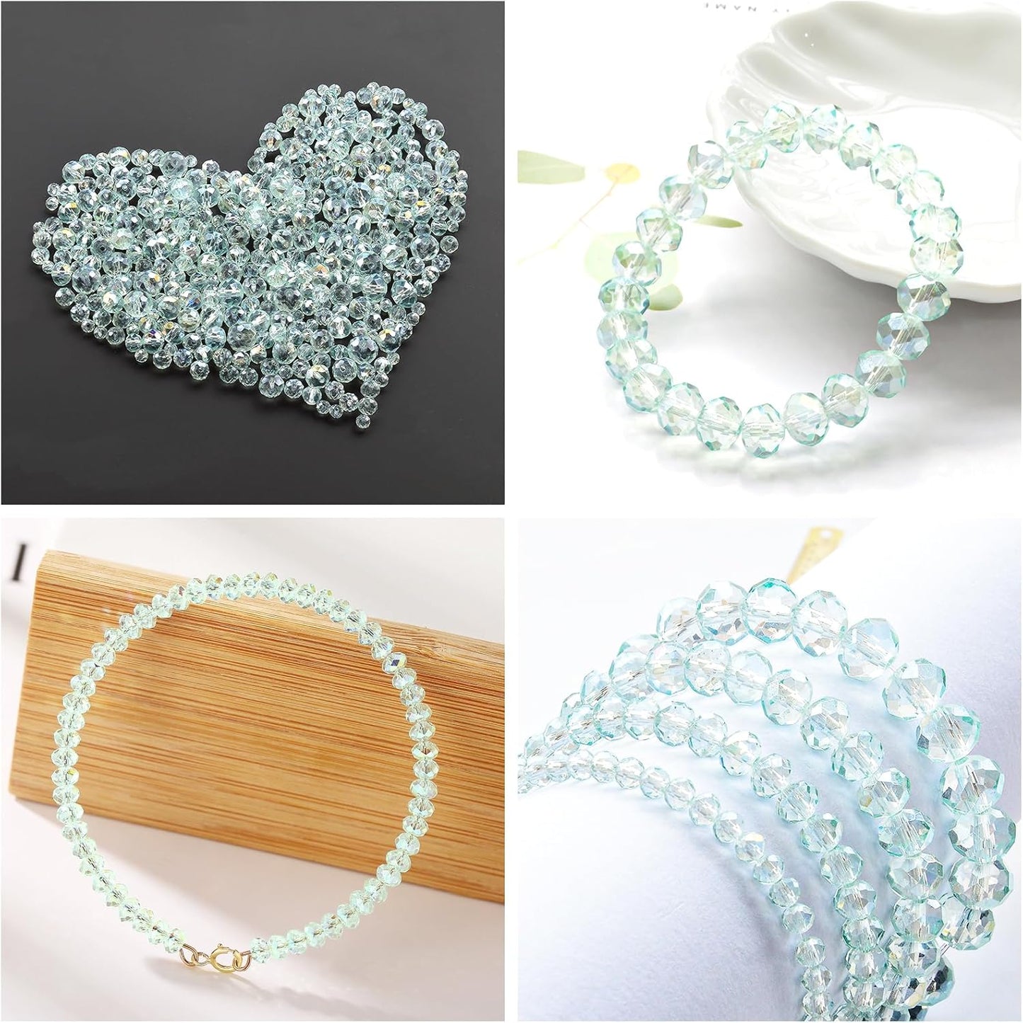 1200Pcs 4mm Crystal Glass Beads for Jewelry Making Beads for Bracelets Necklace Pendants Making Supplies(Light Blue Green)