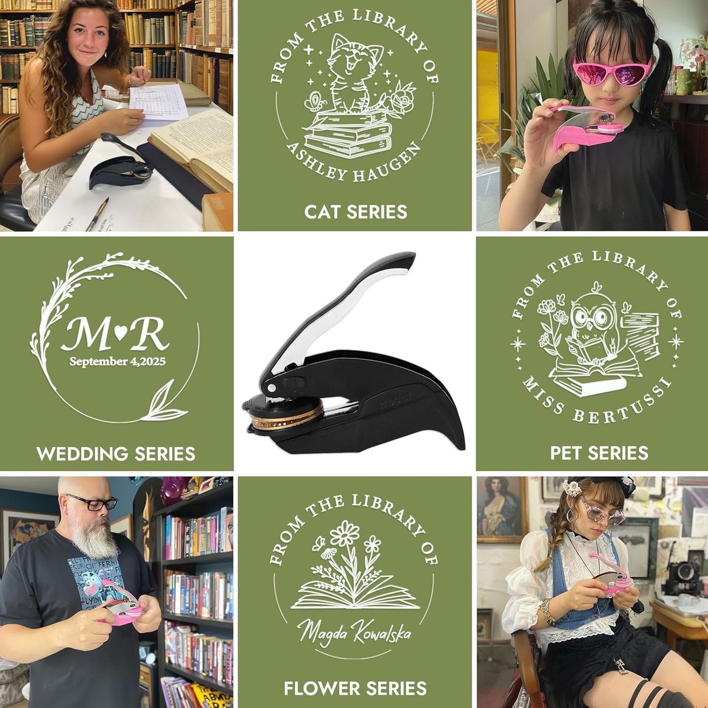 Upgraded Book Embosser Personalized | Custom Book Stamp | Storage Gift Box Set - Include Magnetic Bookmark and Eternal Pencil & 20 pcs Foil Sticker for Hardcover Books, Envelopes, Leather