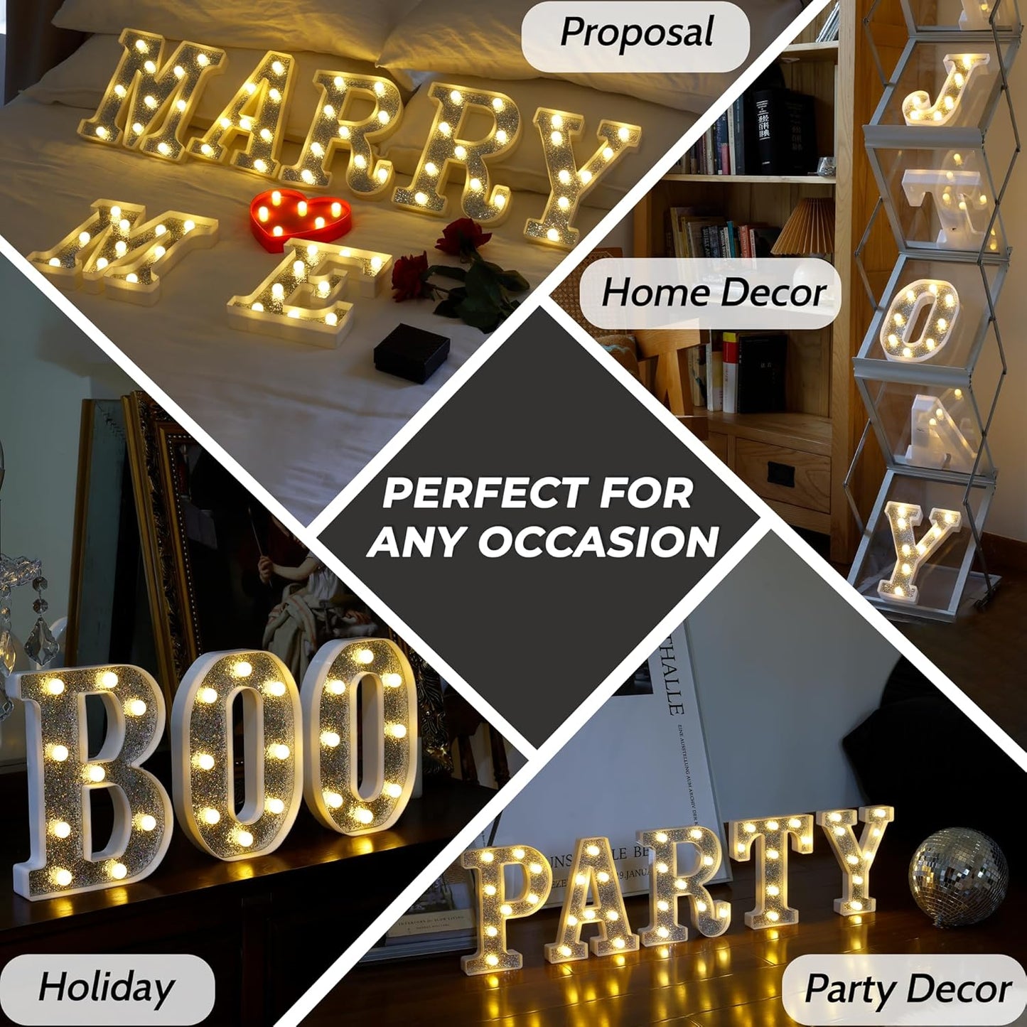 Marquee Light Up Letters, Glitter Silver LED Letter Lights Battery Powered Alphabet Letter Sign for Night Light Wedding Birthday Party Cafe Bar Decoration Girls Room Decor - A