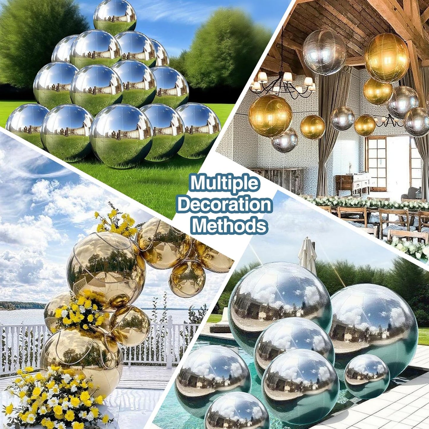 3PCS Iridescent Inflatable Mirror Ball, Big Shinny Balls Reusable Large PVC Disco Ball Balloon for Large Event Decoration, Party, Concerts, Stage, Wedding Decor, Without Air Pump