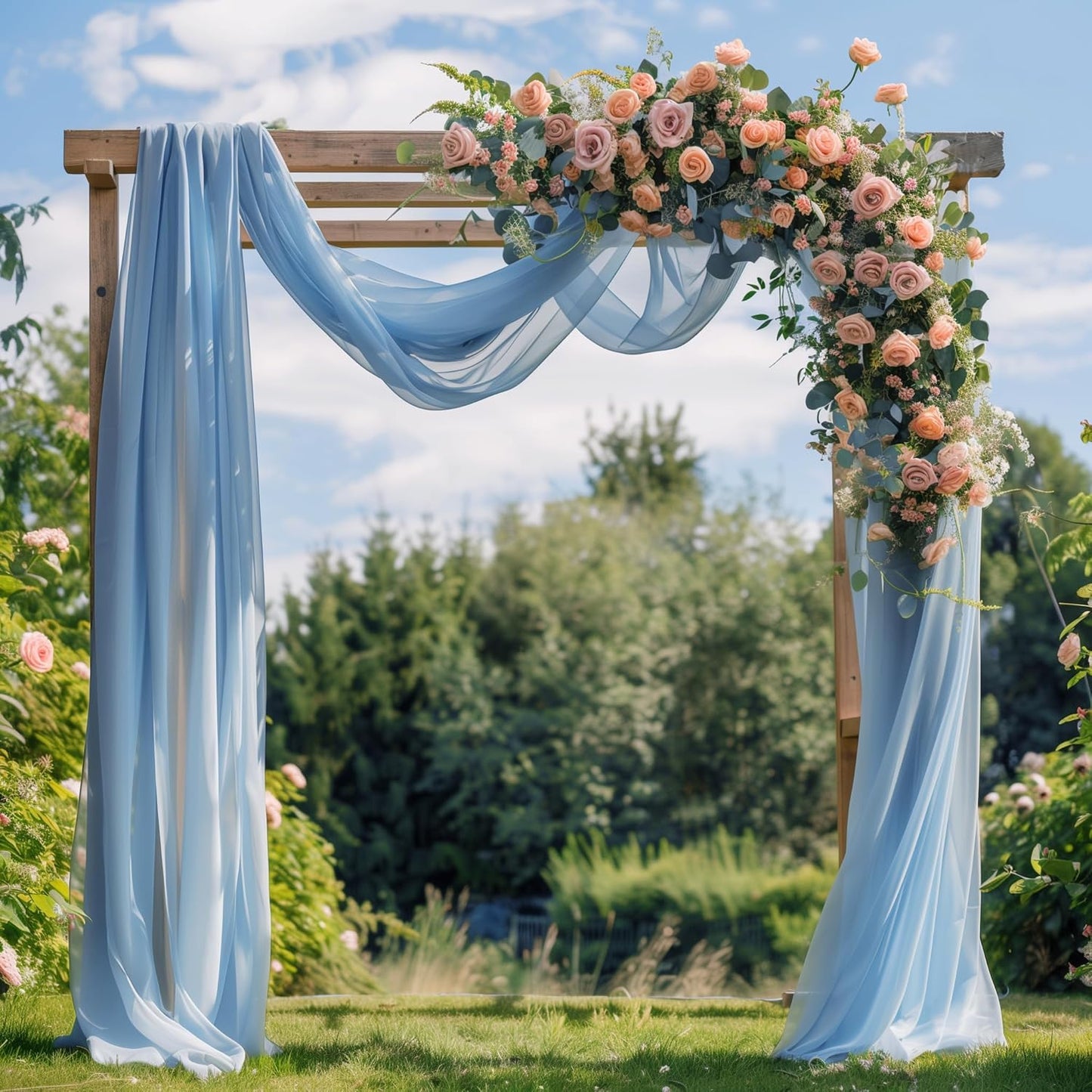 Wedding Arch Draping Fabric 2 Panels 28.7" x 20FT Baby Blue Sheer Chiffon Backdrop Drapes for Wedding Ceremony Birthday Party Bridal Shower Outdoor Decoration