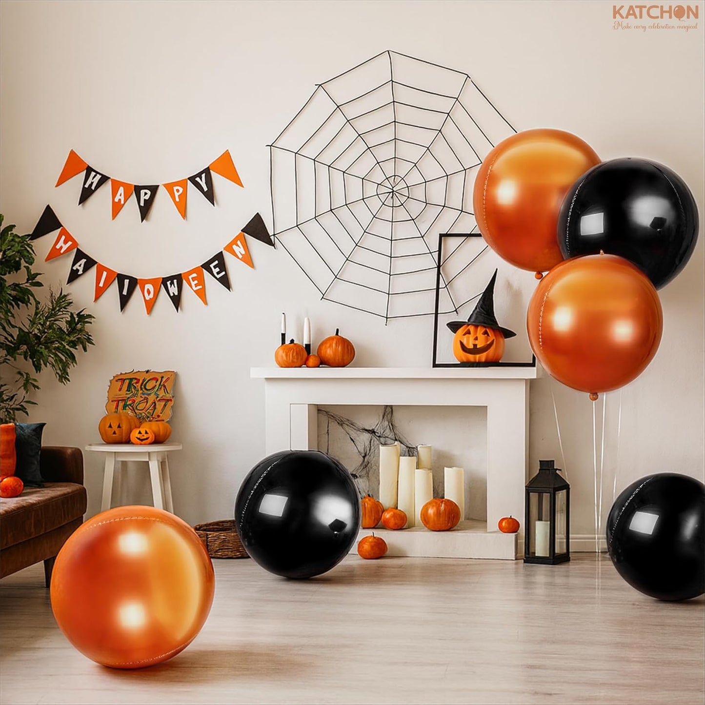 Katchon, Huge, Metallic Orange and Black 4D Foil Balloons -22 Inch-pack of 6 | Halloween Decorations Indoor with Halloween Balloons | Fall Decorations For Home, Thanksgiving decorations Indoor
