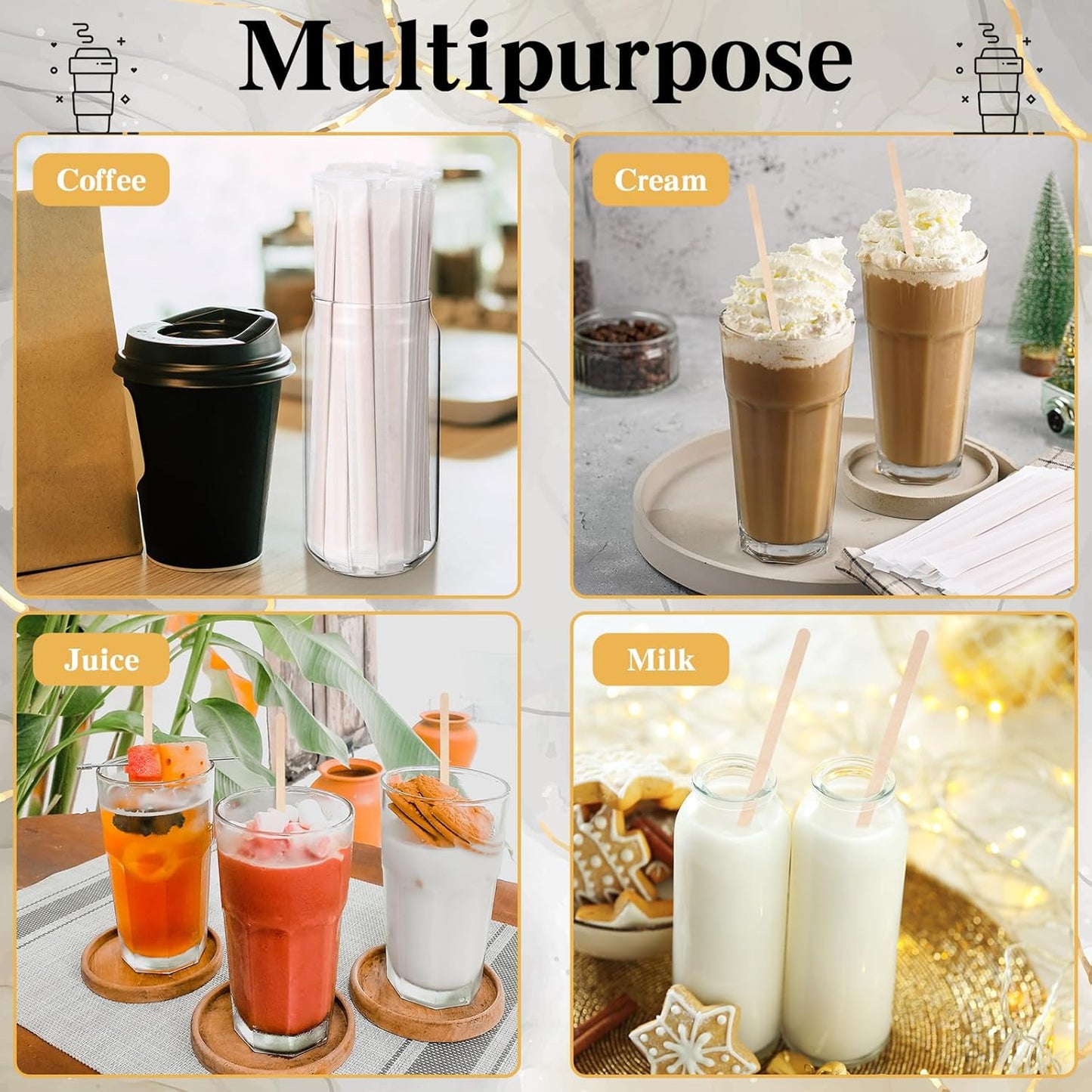3000 Pcs Individually Wrapped Wooden Coffee Stirrers, Disposable Coffee Stir Sticks Round End Sticks Bulk Wood Stirrers for Cocktail Hot Drinks Restaurant Bar Home Office (7.5 Inch)