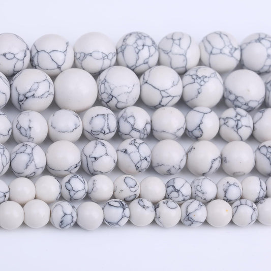Natural White Turquoise Stone Beads Gemstone Round Crystal Energy Jade Beads Stone Beads for Jewelry Making DIY Bracelet Necklace Jewelry Making 1 Strand 15.5inch 45PCS 8MM