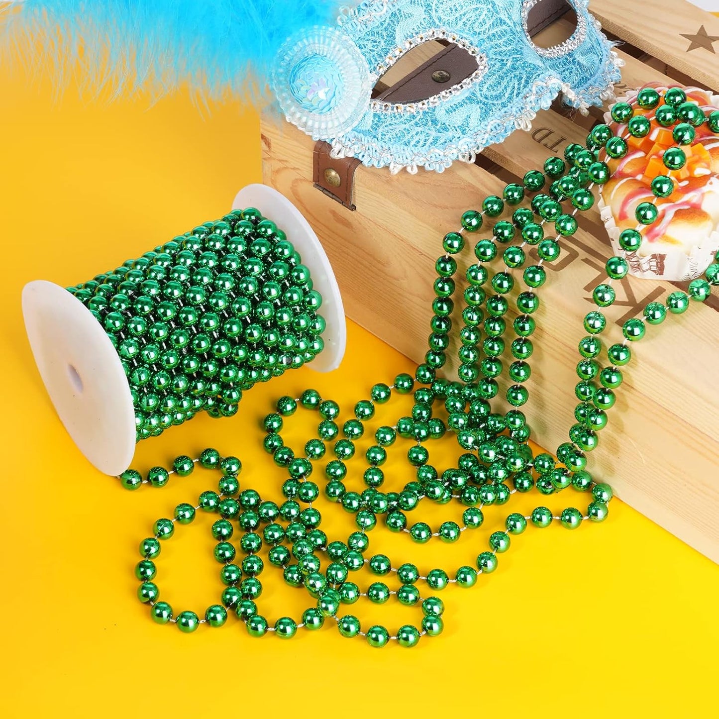 Faux Pearl Bead Garland - 10mm Christmas Tree Beads 11 Yards Green Pearl Strands Spool Roll for Wedding Party Christmas Tree Decoration