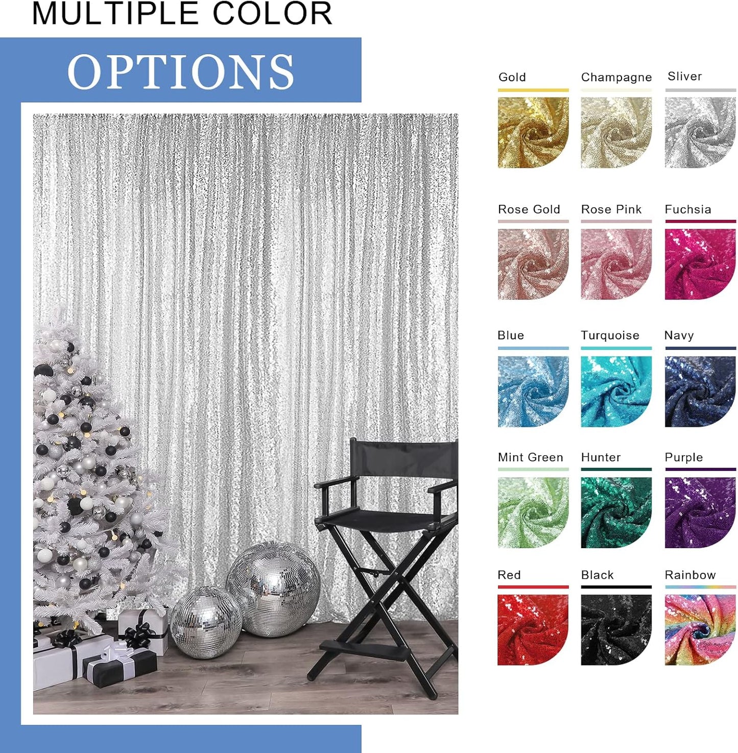 Hahuho Light Green Sequin Backdrop Curtain, 2PCS 2FTx8FT Glitter Backdrop Curtain for Parties, Christmas, Wedding, Banquet Decoration（2 Panels, 2FT x 8FT, Light Green）