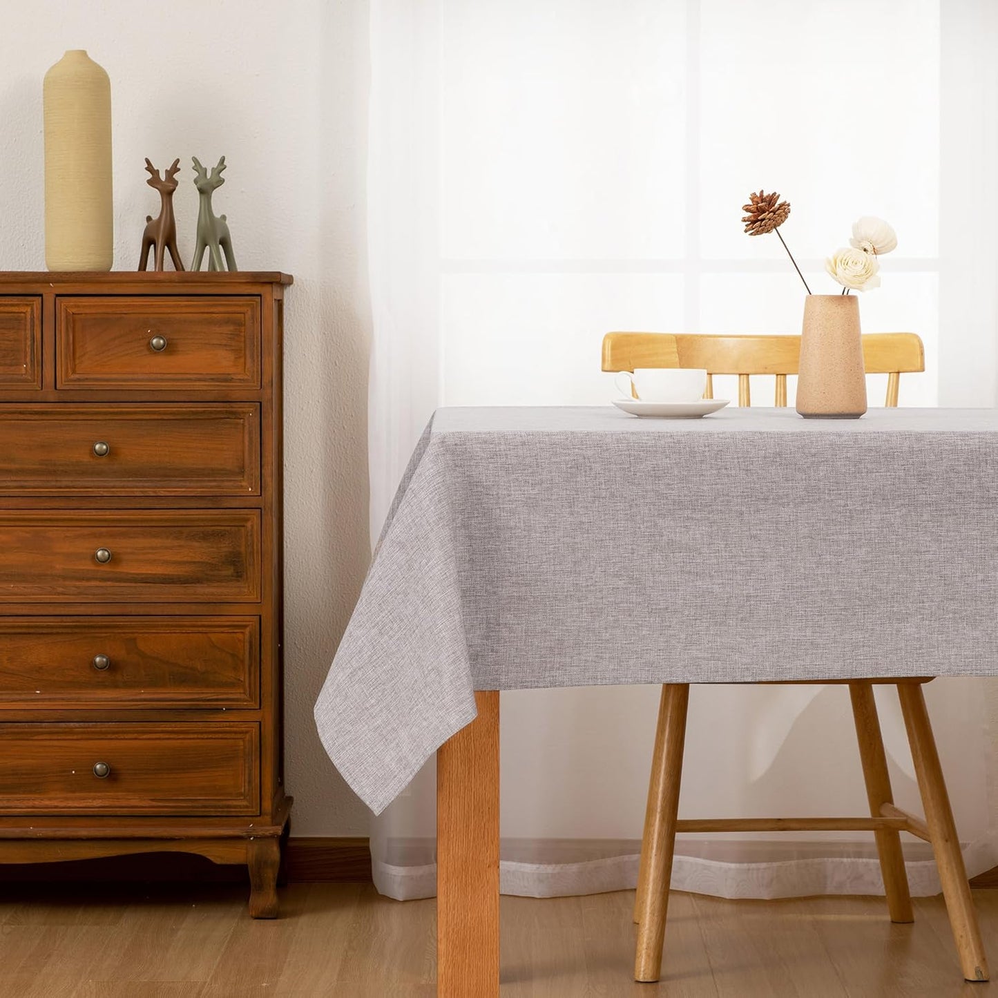 Hiasan 2 Pack Faux Linen Rectangle Tablecloth - Wrinkle and Stain Resistant Washable Table Cloth for Kitchen Dining Room Holiday Table Cover for Party Dinner, Stone, 54 x 80 Inch