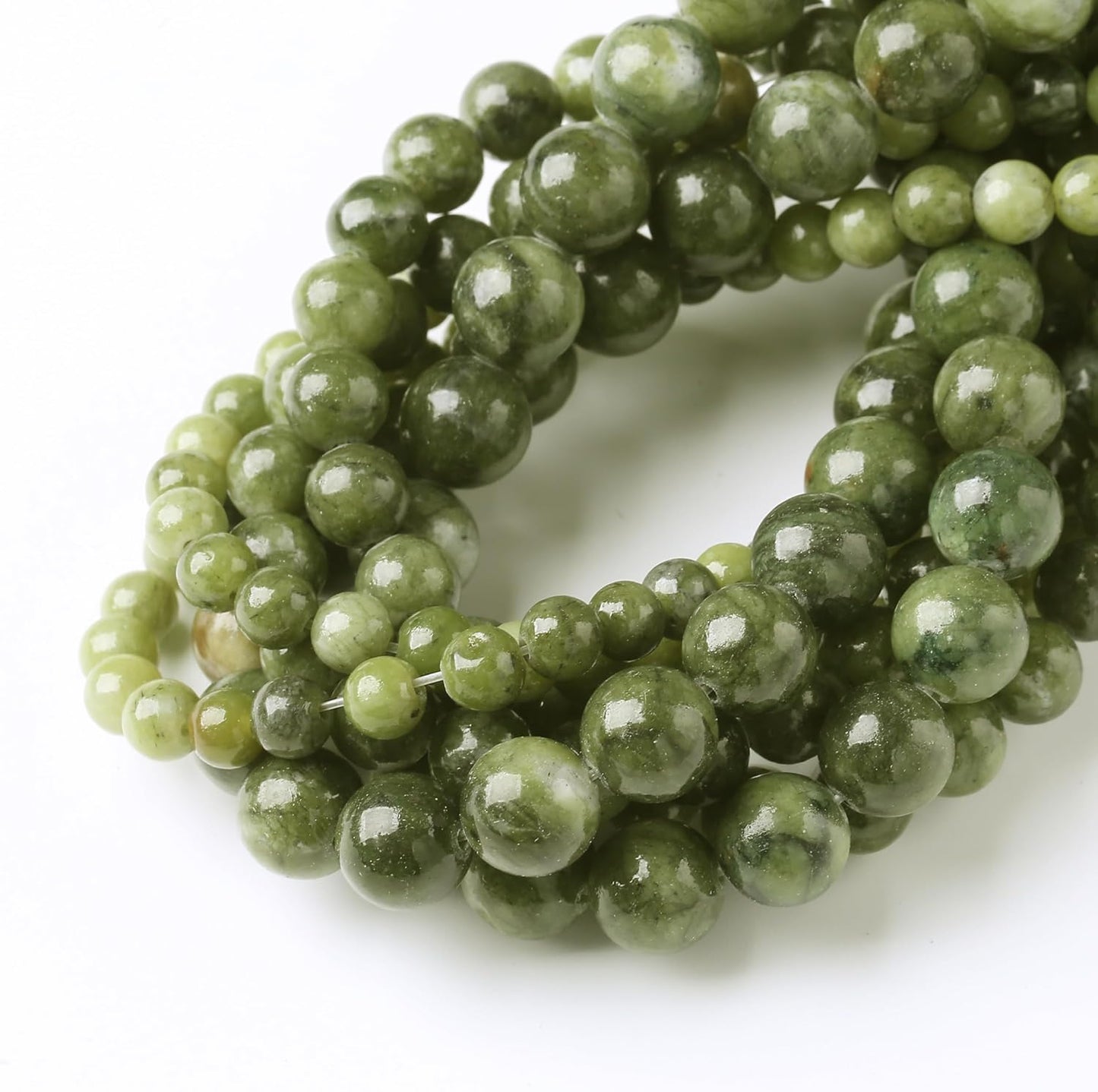 Matcha Green Jade Stone Beads Gemstone Round Crystal Energy Jade Beads Stone Beads for Jewelry Making DIY Bracelet Necklace Jewelry Making 1 Strand 15.5inch 4MM