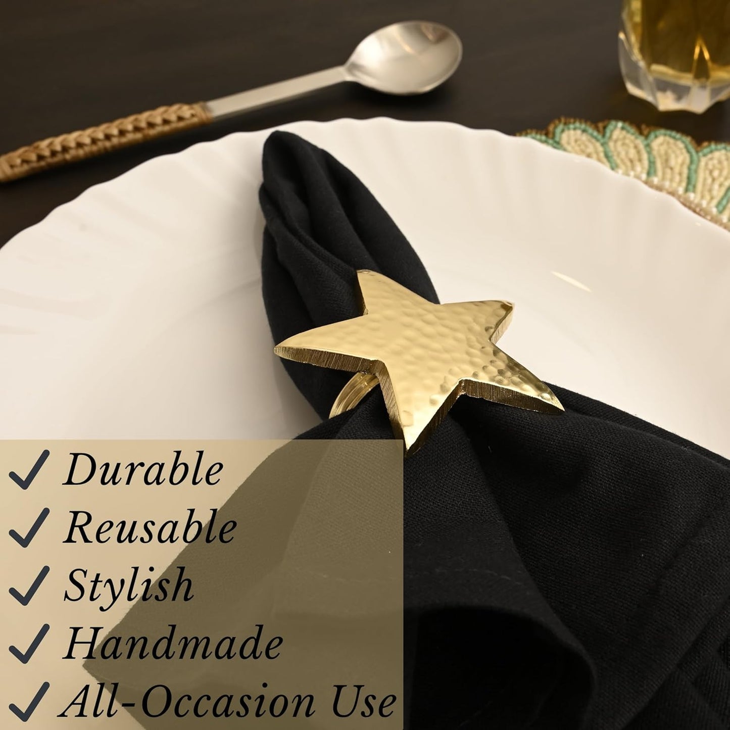 Napkin Rings Set of 12, Star Napkin Holders, Rustic Napkin Rings, Premium Metal Napkin Ring Bulk for Party Decoration, Dinning Table, Everyday, Family Gatherings (Gold) - ALPHA Living HOME