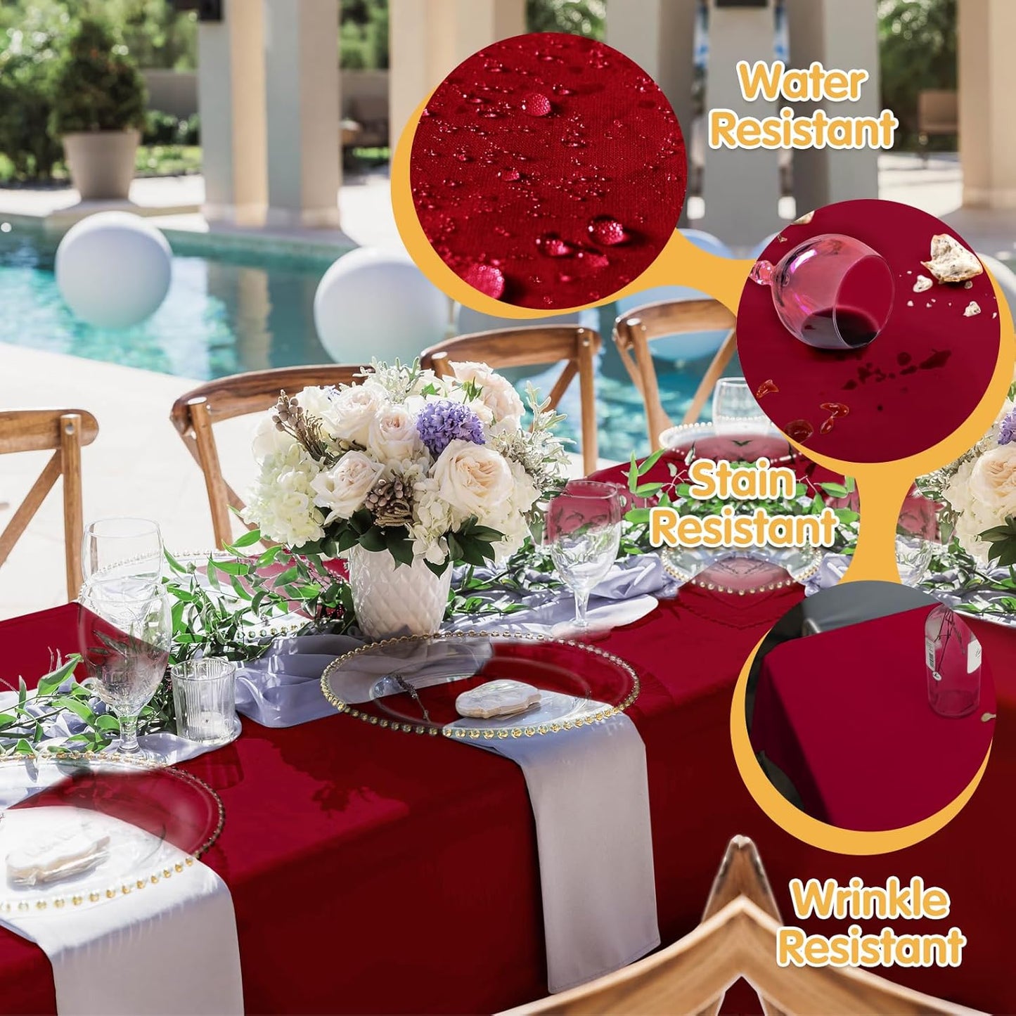 BRILLMAX 8 Pack Burgundy Tablecloths for 8 Foot Rectangle Tables 60 x 126 Inch - 8ft Rectangular Bulk Linen Polyester Fabric Washable Cloth Cover for Wedding Reception Banquet Birthday Party
