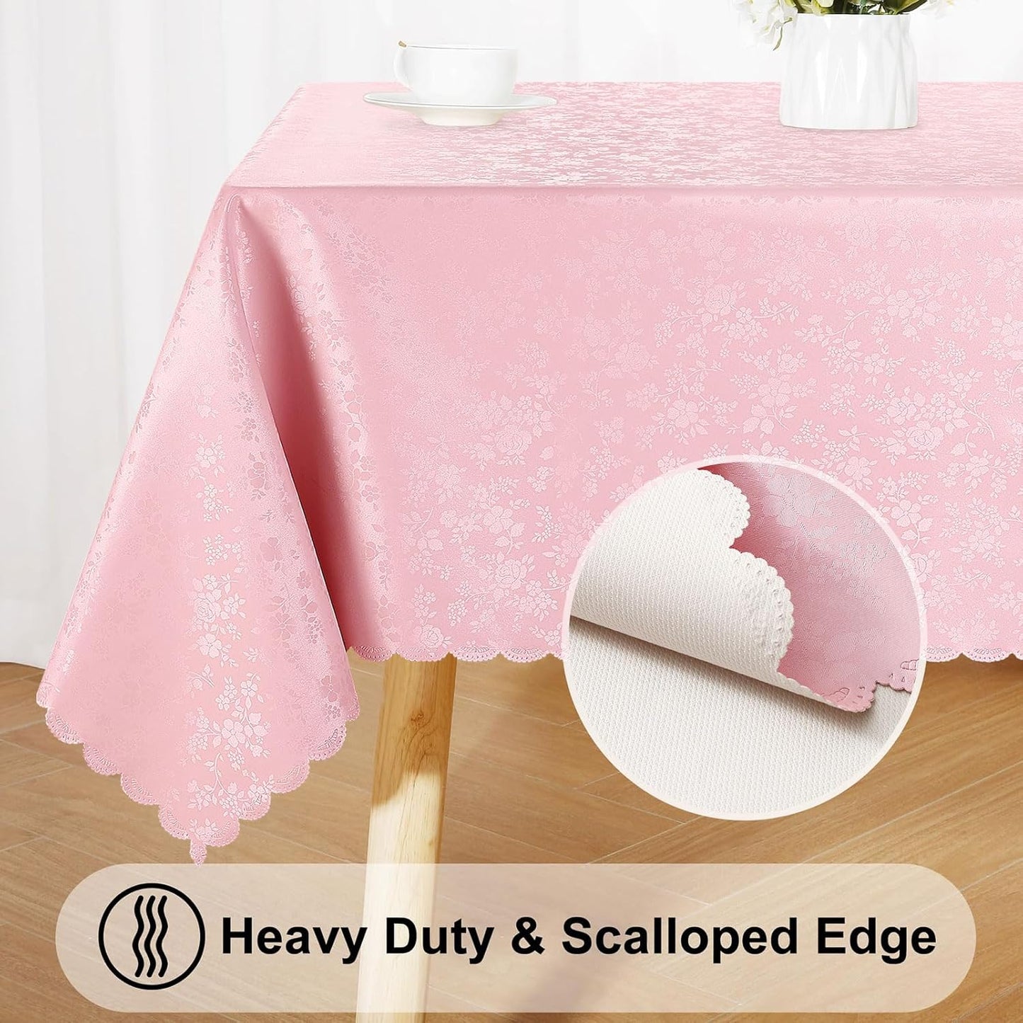 Smiry Square Table Cloth, Waterproof Heavy Duty Vinyl Tablecloths, Wipeable Washable Table Cover for Kitchen and Dining Room (Pink, 54" X 54")