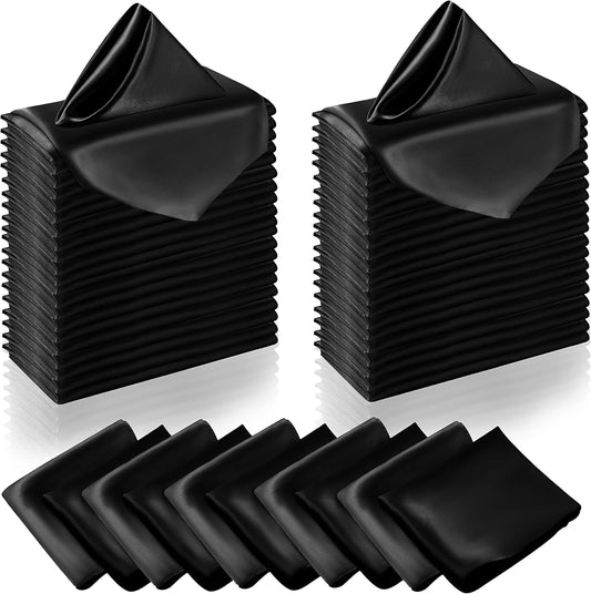 Manyshofu 50 Pieces Black Satin Napkins - 12x12 Inches Cloth Napkins, Square Satin Fabric Napkin Set - Elegant & Smooth Table Napkins for Wedding Dinner Party Lunch Banquet