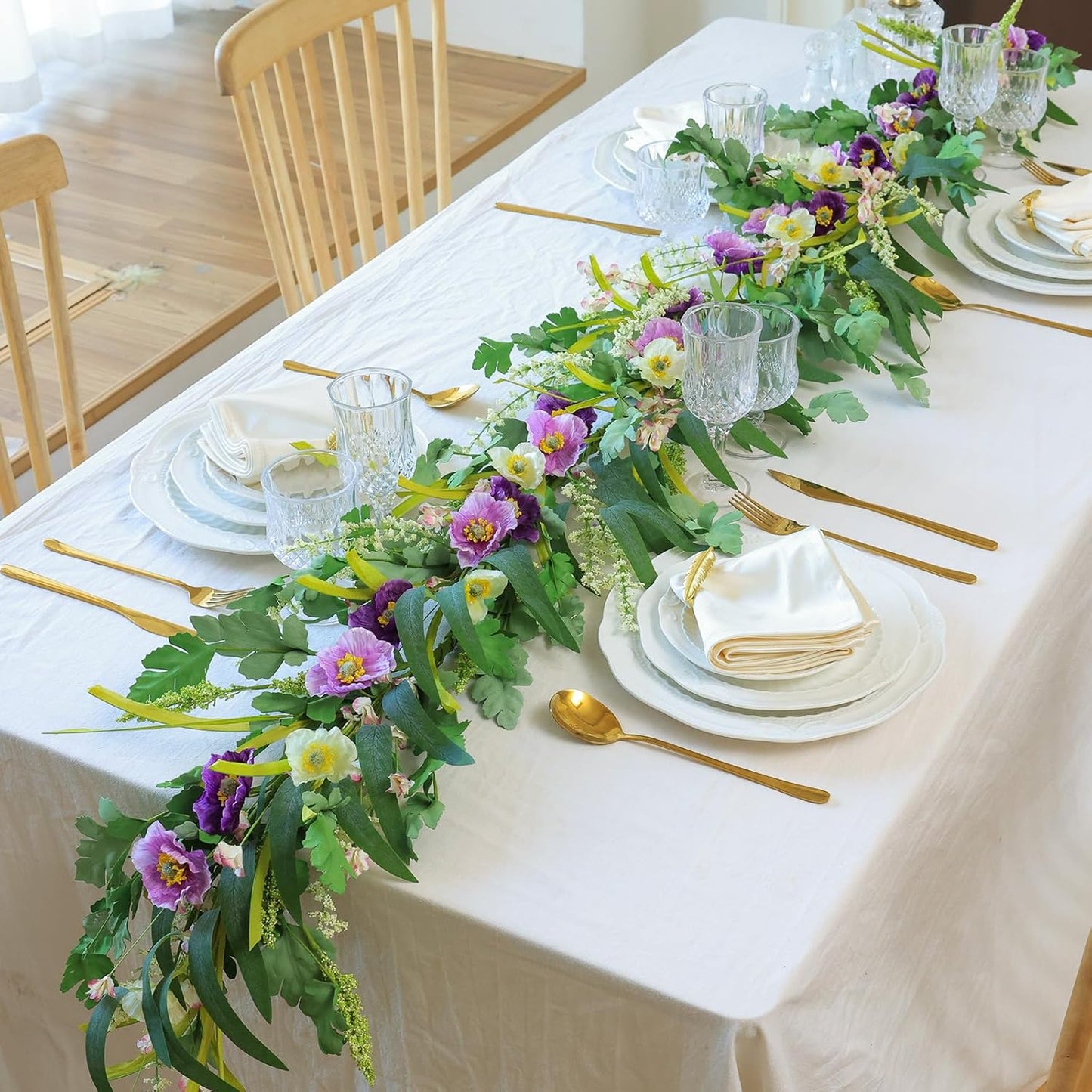 Mizii Purple Artificial Flower Garland 6FT Fake Poppy Floral Garland Hanging Vines Spring Summer Flowers Decorations for Mantle Table Centerpieces Room Wall Fireplace Wedding Decor (Purple)