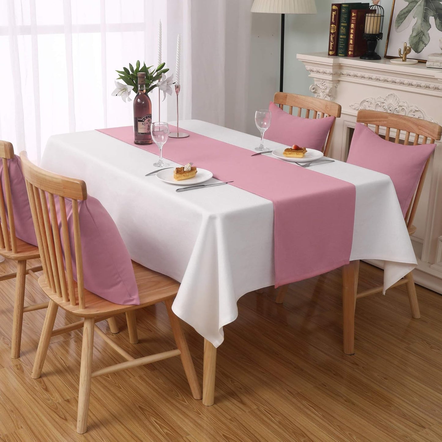 DUALIFE Valentines Day Table Runner 14x72 Inch Pink Table Runner Wedding Anniversary Party Mother's Day Table Runners Decor Hot Pink 2 Pieces