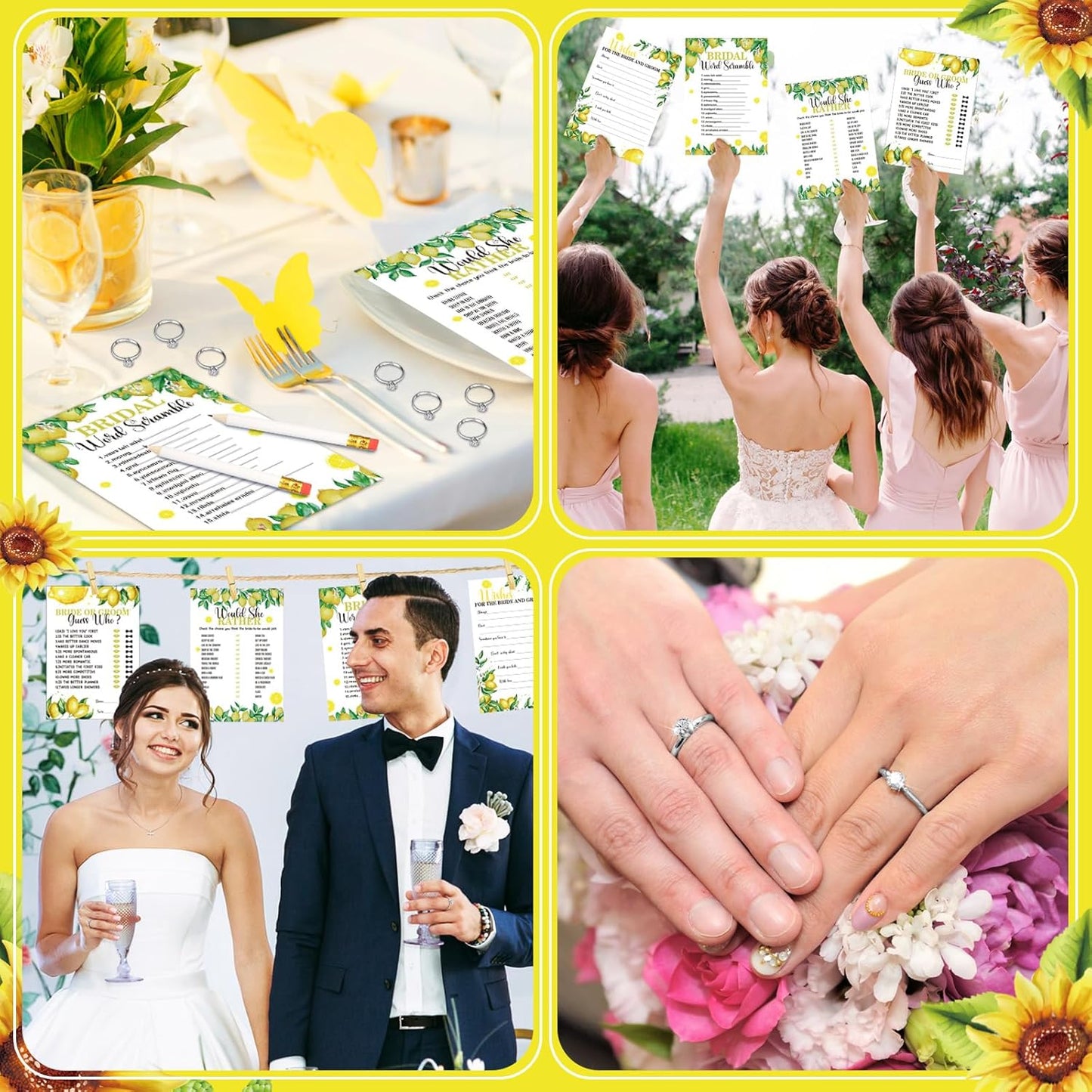 Estune 331 Pcs Bridal Shower Games Supplies, 5 Sets 250 Pcs Wedding Cards 1 Put a Ring on It Bridal Shower Games with 60 Rings and 20 Pencils(Lemon Style)