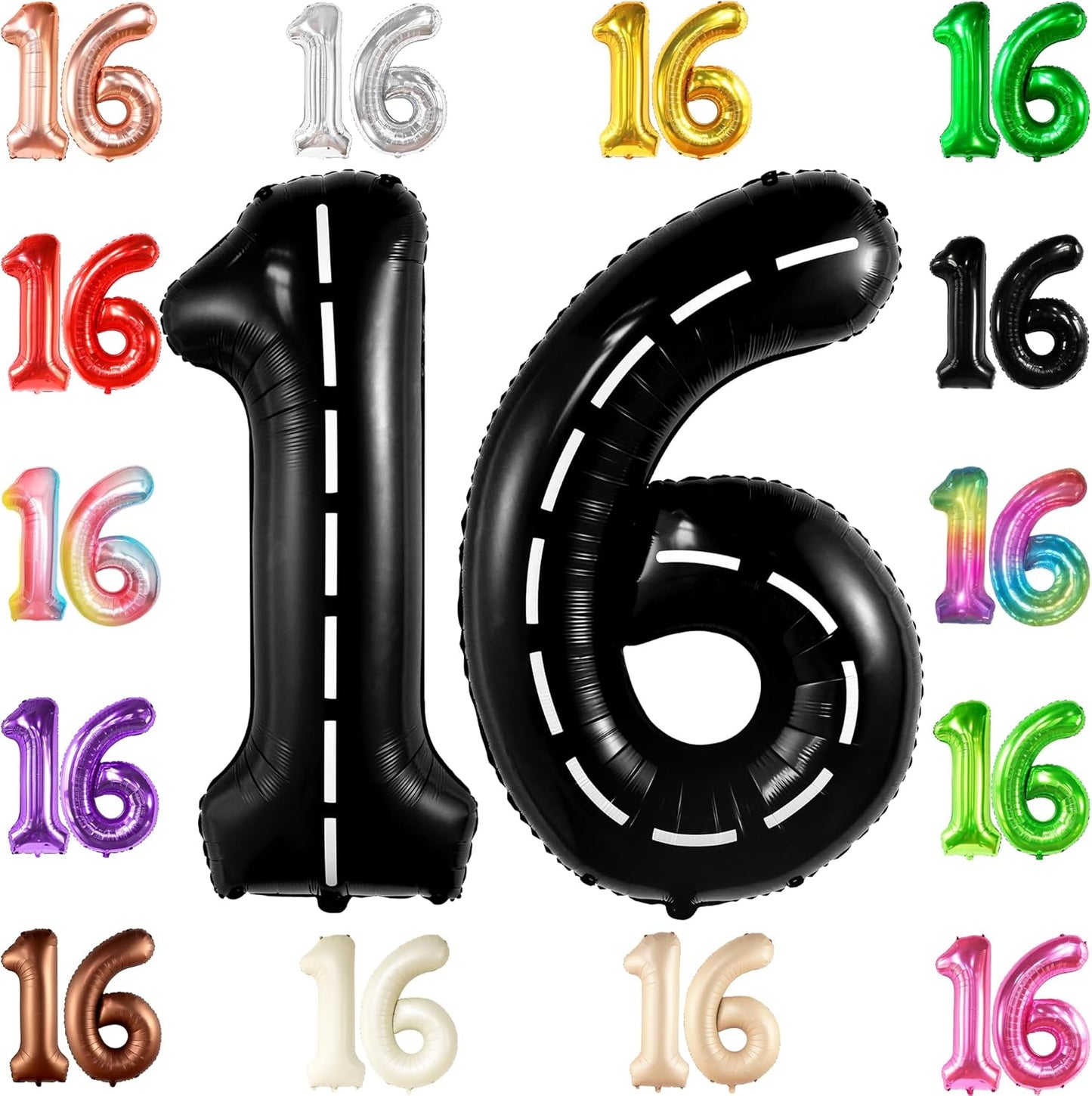 KatchOn, Giant Black 16th Birthday Balloons - 40 Inch | 16 Balloon Numbers, 16th Birthday Decorations for Boys | 16 Year Old Boy Birthday Decorations | Number 16 Balloon, Anniversary Decoration