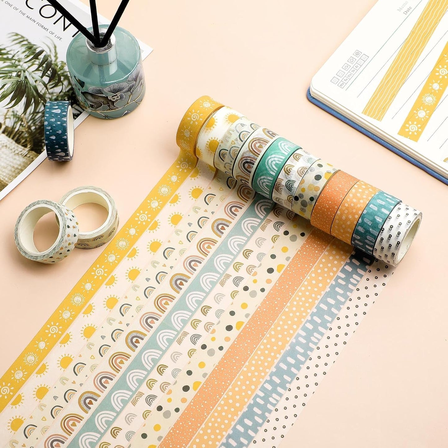 TaoBary 33 Rolls Holiday Plaid Washi Tape, 15 mm Seasonal Washi Tape Set Bohemian Colorful Vintage Cute for Card Wrapping Craft(Charming Style)