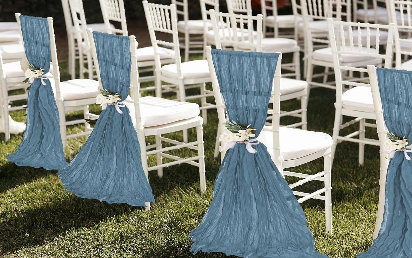 50 PCS Cheesecloth Chair Sashes, Bows Designed ChairSashes, 15.7x70 inch Chair Sashes for Aisle Decorations Universal Chairs Cover Decoration for Wedding Reception Party Banquet (Dusty Blue)