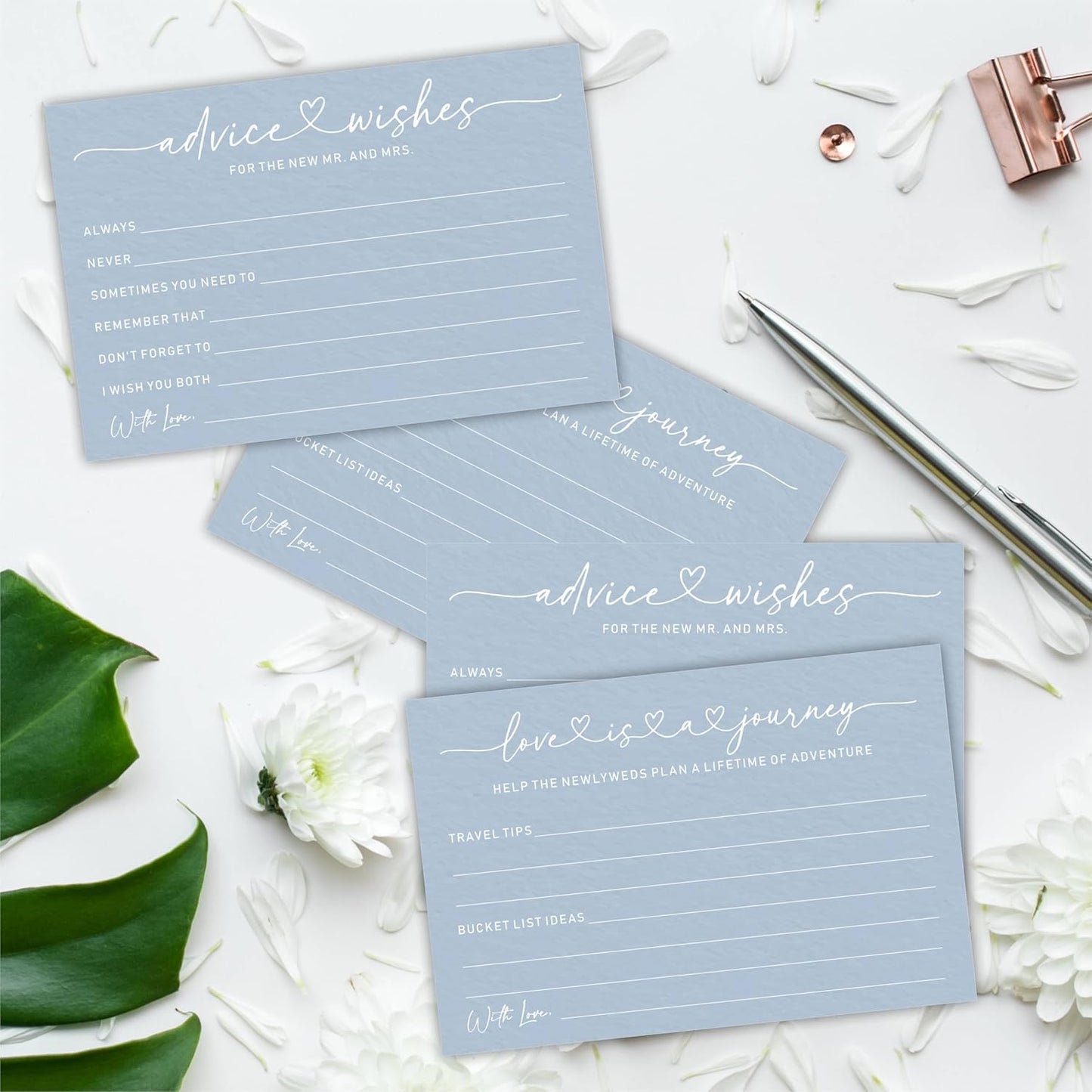 Wedding Advice Cards -Pack Of 30 Wishes For The New Mr & Mrs Wedding,Love Is A Journey Cards - Bride and Groom Newlyweds Bridal Shower Party Decoration,Games(Blue) - A02