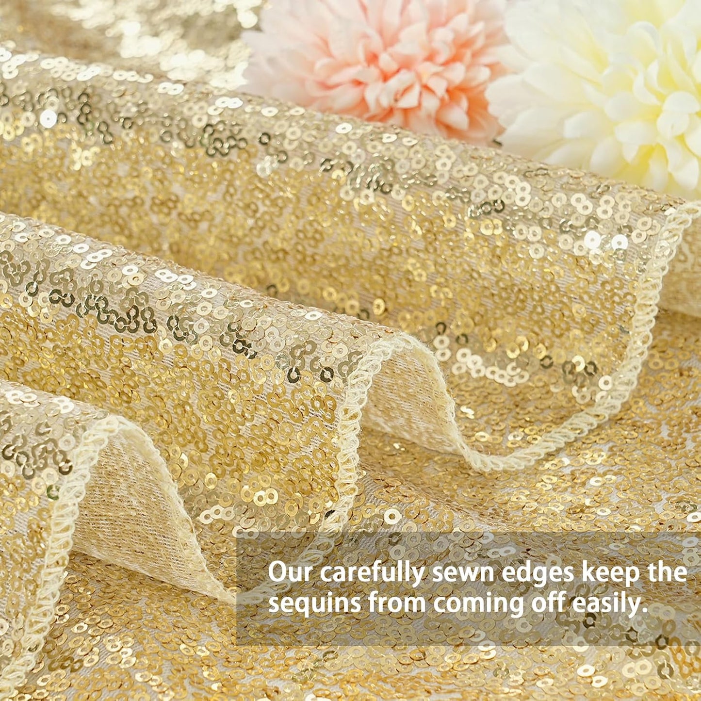 QueenDream Light Gold Tablecloth Party Decorations: Sequin Fabric Cover Drapes 60x102 Inch Tablecloth 16st Birthday Cake Table Graduation Decor