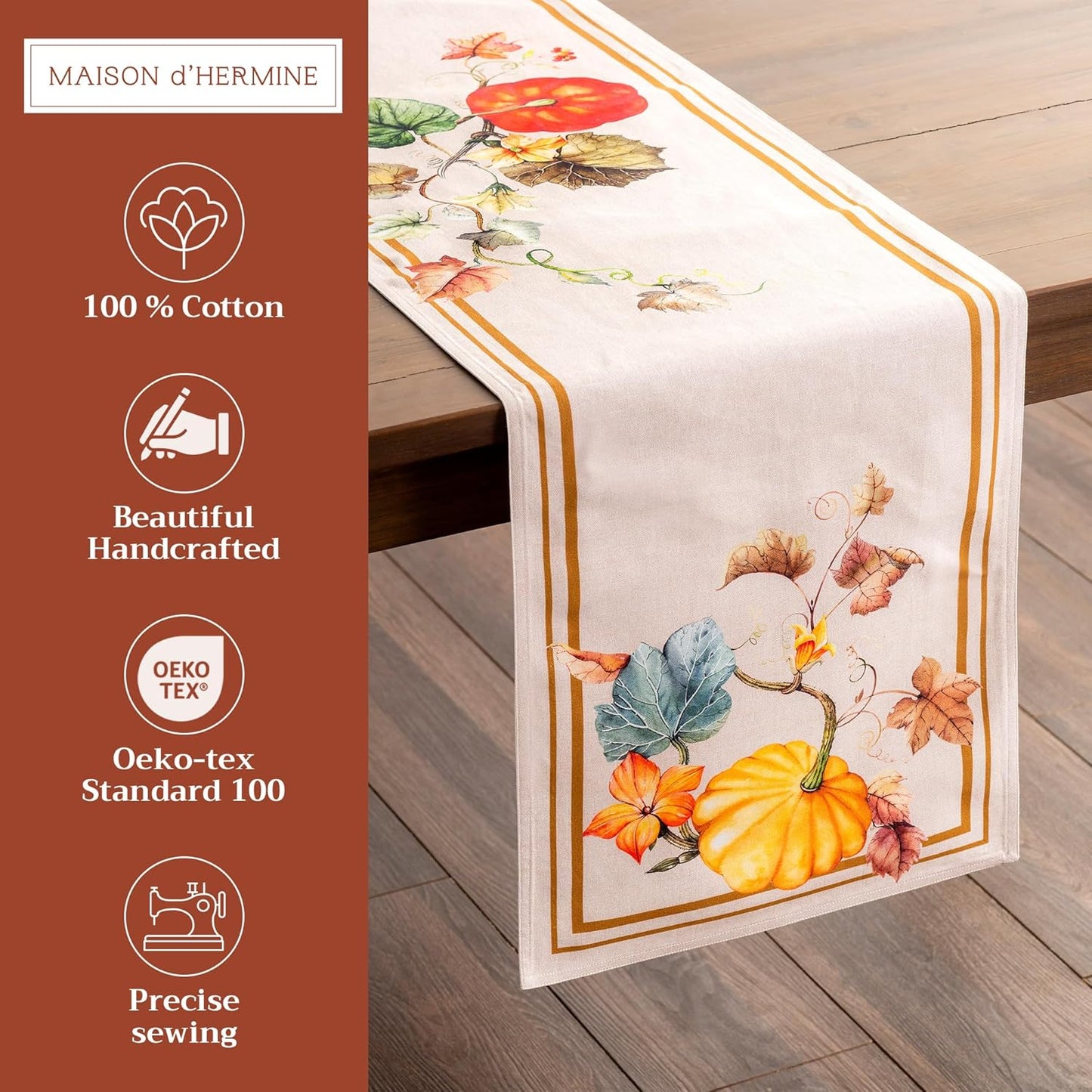 Maison d' Hermine Table Runner 100% Cotton Double Layer Table Runners 72 inches Long Decorative for Home Kitchen Dining Party Baby Shower Wedding Bridal Shower (Potiron, 14.50" x 72")
